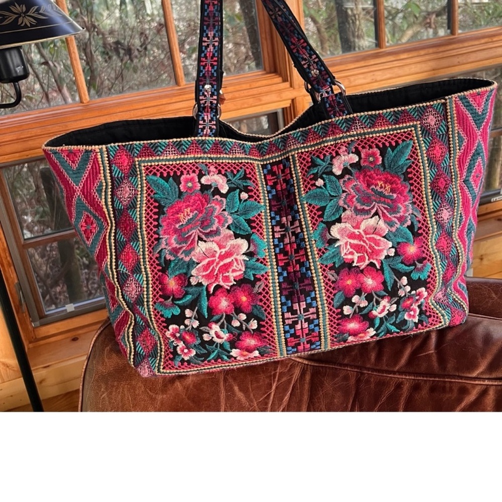 🌸Johnny Was Pink and Green Embroidered Tote - Picture 1 of 11